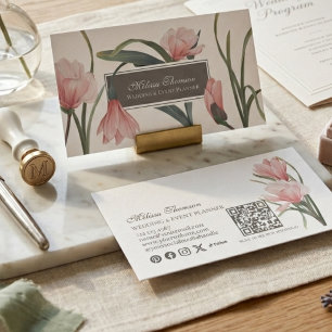 Elegante Aquarel Witte Blozende Roze Bloemen Visitekaartje