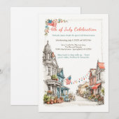 Elégante aquarelle 4 juillet Invitation Vintage (Devant / Derrière)