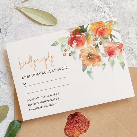 Elégante aquarelle Apricot mariage floral RSVP