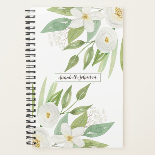 Elégante aquarelle blanc & vert Floral (Devant)