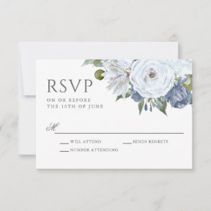 Elégante aquarelle bleu et blanc Floral RSVP