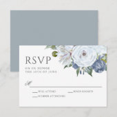 Elégante aquarelle bleu et blanc Floral RSVP (Devant / Derrière)