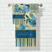 Elégante aquarelle bleu et or Floral strié