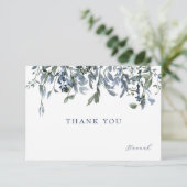 Elégante aquarelle bleu Floral Merci carte de note (Debout devant)