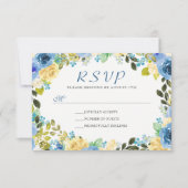 Elégante aquarelle Bleu Jaune Fleur Wreath RSVP (Devant)