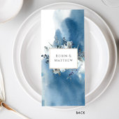 Elégante aquarelle bleue et florale, menu Mariage