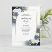 Elégante aquarelle bleue Faire-part de mariage flo (Debout devant)