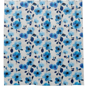 Elégante aquarelle bleue rideau de douche fleurie
