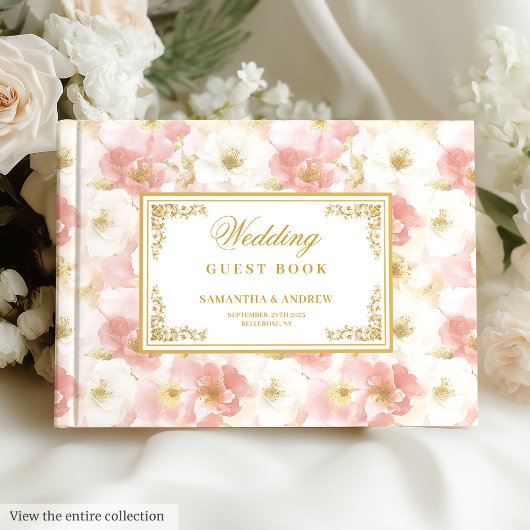 Elégante aquarelle blush or mariage livre d'hôtes