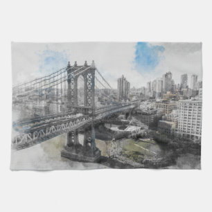 Elégante aquarelle Brooklyn Bridge Serviettes de c