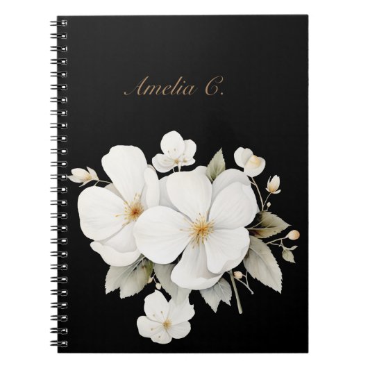 Elégante aquarelle Carnet floral noir (Devant)