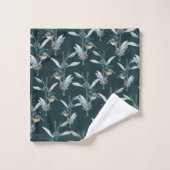 Elégante aquarelle Colibri et motif floral (Gant de toilette)