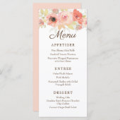 Elégante aquarelle Coral & Or Rose Mariage Menu (Devant / Derrière)