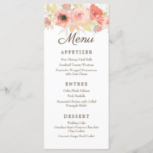 Elégante aquarelle Coral & Or Rose Mariage Menu
