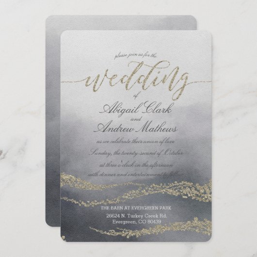 Elégante aquarelle dans la Faire-part de mariage f (Devant / Derrière)