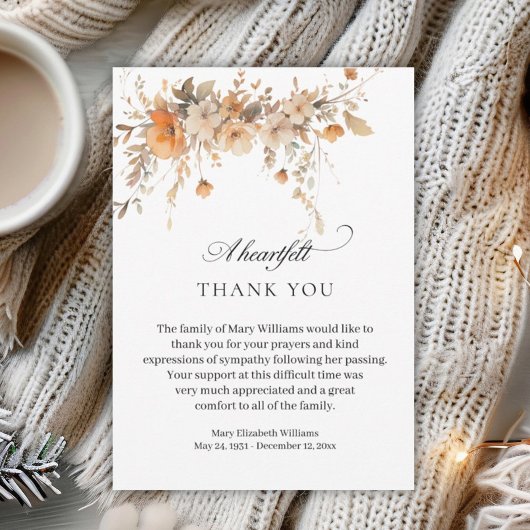 Elégante aquarelle de chute Merci funéraire floral