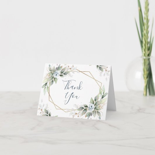 Elégante aquarelle Dusty Blue Foliage Merci (Devant)