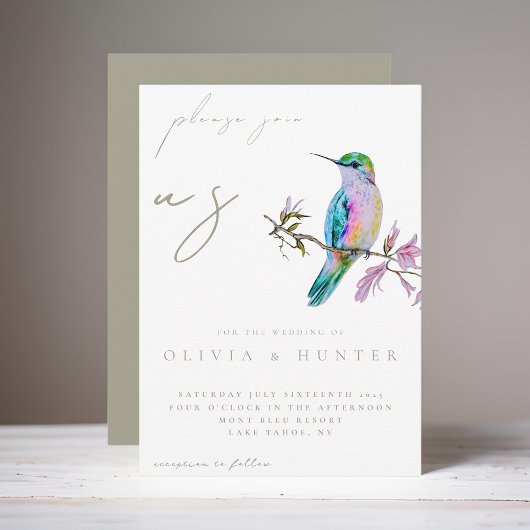 Elégante aquarelle Faire-part de mariage colibri