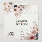 🌸 Elégante aquarelle Faire-part de mariage Floral (Devant / Derrière)