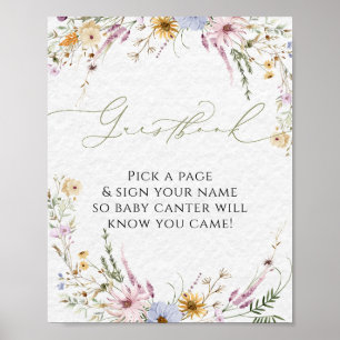 Elégante aquarelle Fleur sauvage Guestbook Poster