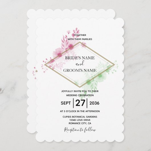 Elégante Aquarelle Fleurs Mariage Invitations (Devant / Derrière)