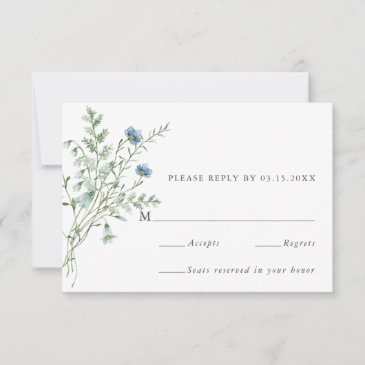 Elégante aquarelle Fleurs sauvages mariage RSVP (Devant)
