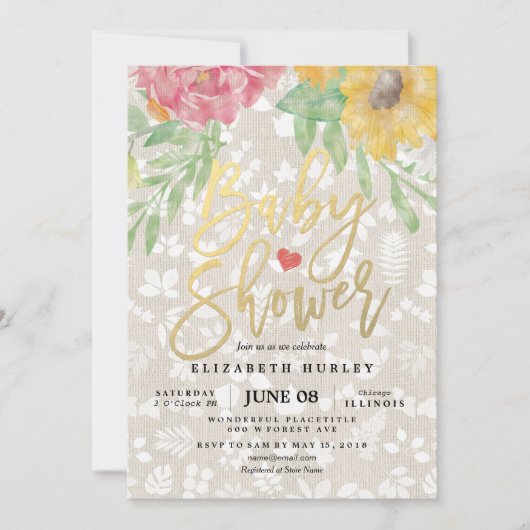 Elégante aquarelle Floral Baby shower Invitation (Devant)