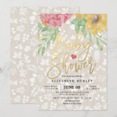 Elégante aquarelle Floral Baby shower Invitation (Devant / Derrière)