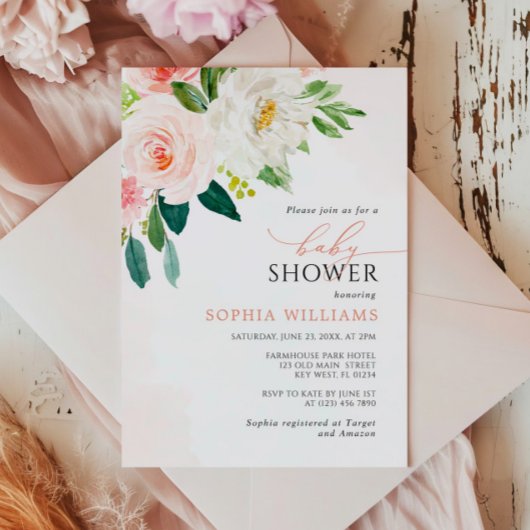 Elégante aquarelle Floral Baby shower Invitation