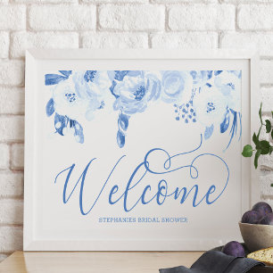 Elégante aquarelle Floral Dusty Blue Affiche de bi