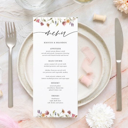 Elégante aquarelle Floral Menu Mariage