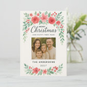 Elégante aquarelle Florale Carte photo de Noël (Debout devant)