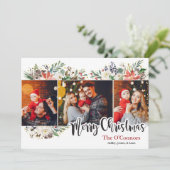 Elégante aquarelle Florale Carte photo de Noël (Debout devant)