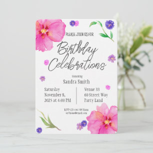 Elégante aquarelle Florale Invitation d'anniversai