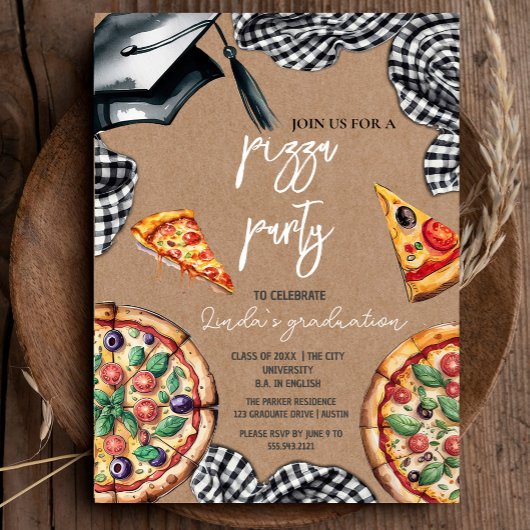 Elégante aquarelle Graduation Pizza Invitation