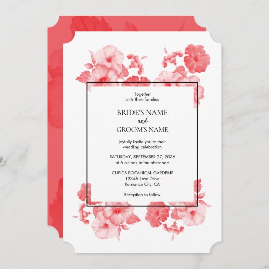 Elégante aquarelle Hibiscus Mariage Invitations (Devant / Derrière)