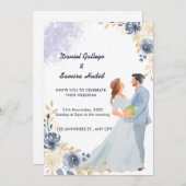 Elégante aquarelle illustrée faire-part de mariage (Devant / Derrière)