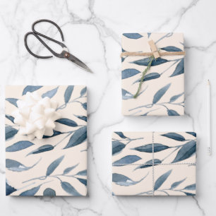 Elégante aquarelle moderne Feuille Motif bleu mari