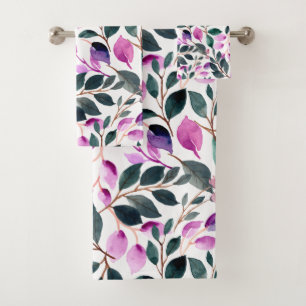 Elégante aquarelle motif floral pourpre vert