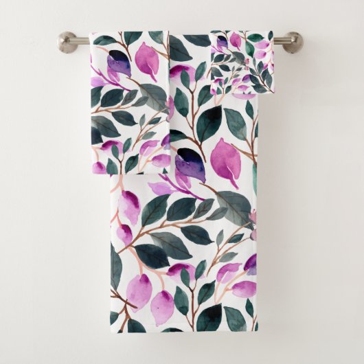 Elégante aquarelle motif floral pourpre vert (En situation)