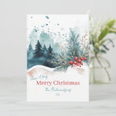 Elégante aquarelle Noël Forêt Carte de vacances (Debout devant)