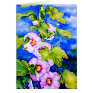 Elégante aquarelle rose fleurs florales Hollyhocks