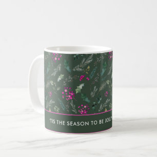Elégante aquarelle rose Holly Mug de Noël