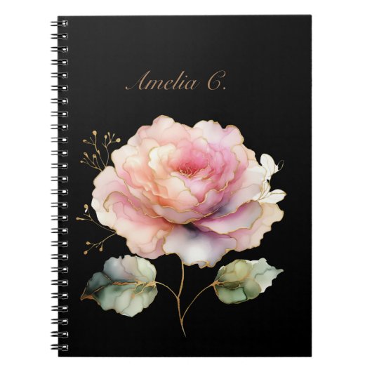 Elégante aquarelle rose rose Carnet noir (Devant)