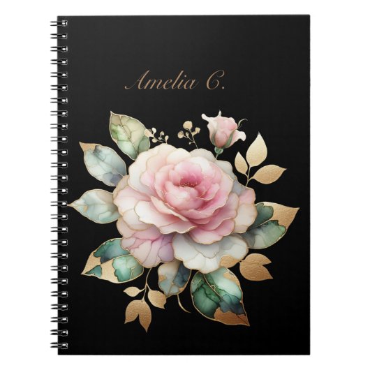 Elégante aquarelle rose rose Carnet noir (Devant)