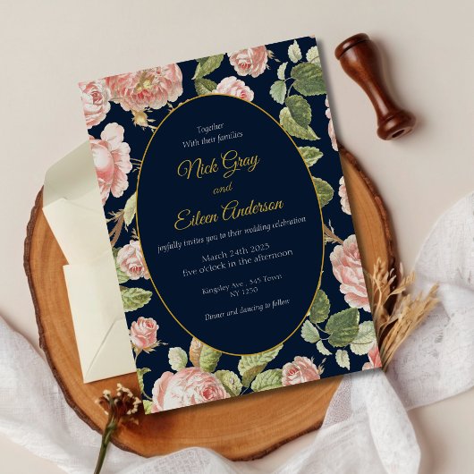 Elégante aquarelle rose rose Faire-part de mariage