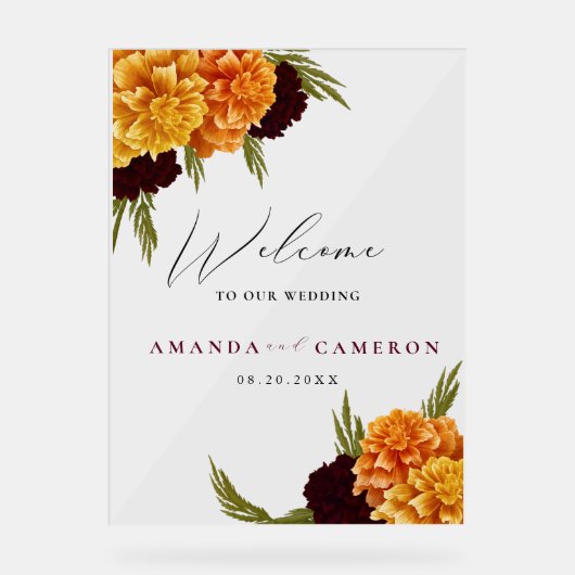 Elégante Aquarelle rouge bordeaux"MARIGOLD"Bienven (Recto)