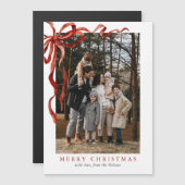 Elégante aquarelle rouge Bow carte magnétique de N (Devant / Derrière)