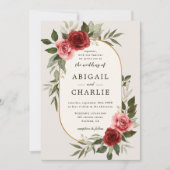 Elégante aquarelle Rouge Floral Faire-part de mari (Devant)