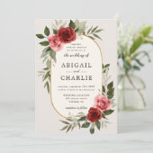 Elégante aquarelle Rouge Floral Faire-part de mari (Debout devant)